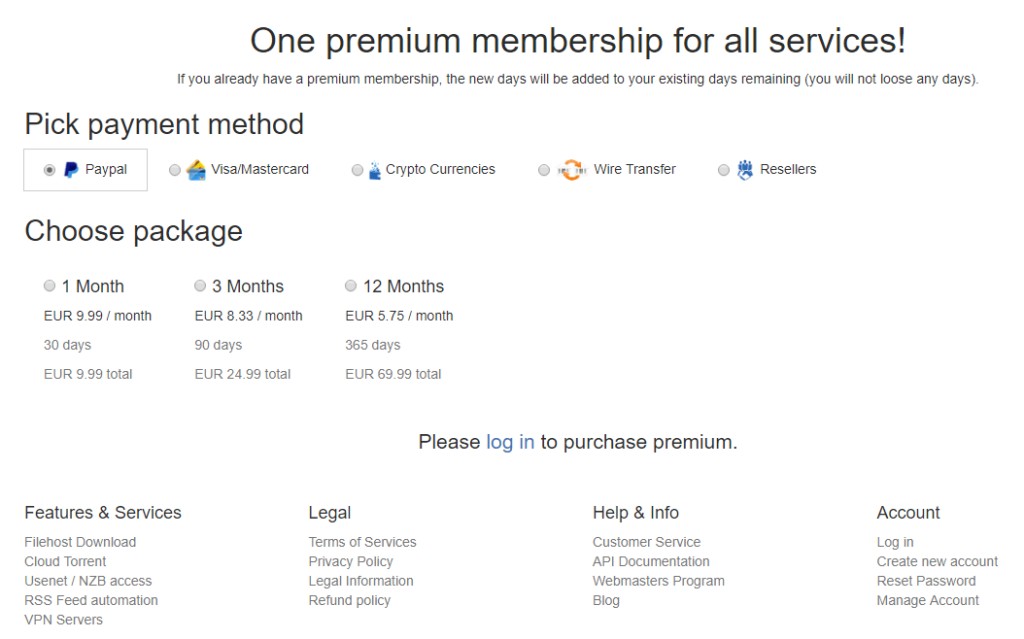 Premiumize Pricelist